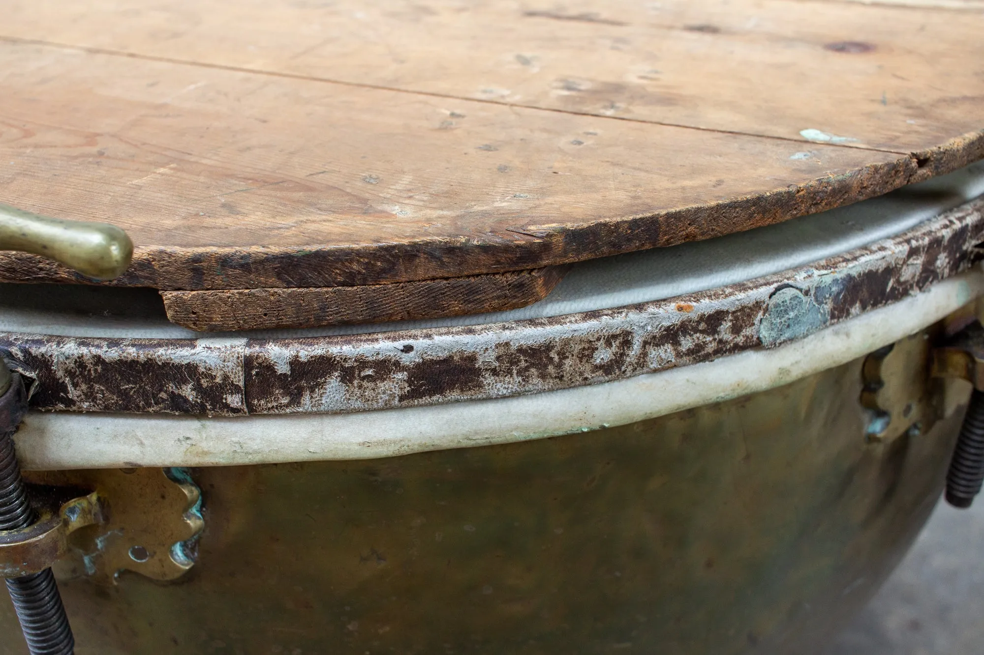 Pair of F. Van Cauwelaert 19th Century Belgian Timpani Drums and End Tables