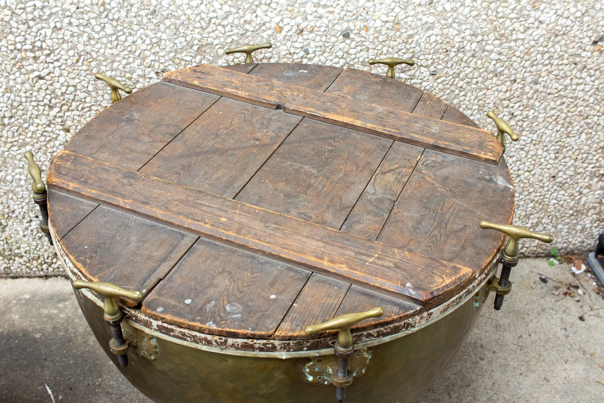 Pair of F. Van Cauwelaert 19th Century Belgian Timpani Drums and End Tables