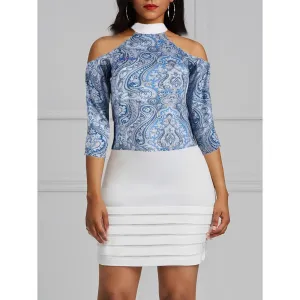 Paisley Cold Shoulder Bat Wing Top