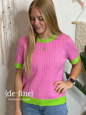 Pickleball Vibes Pink & Lime Ringer Top