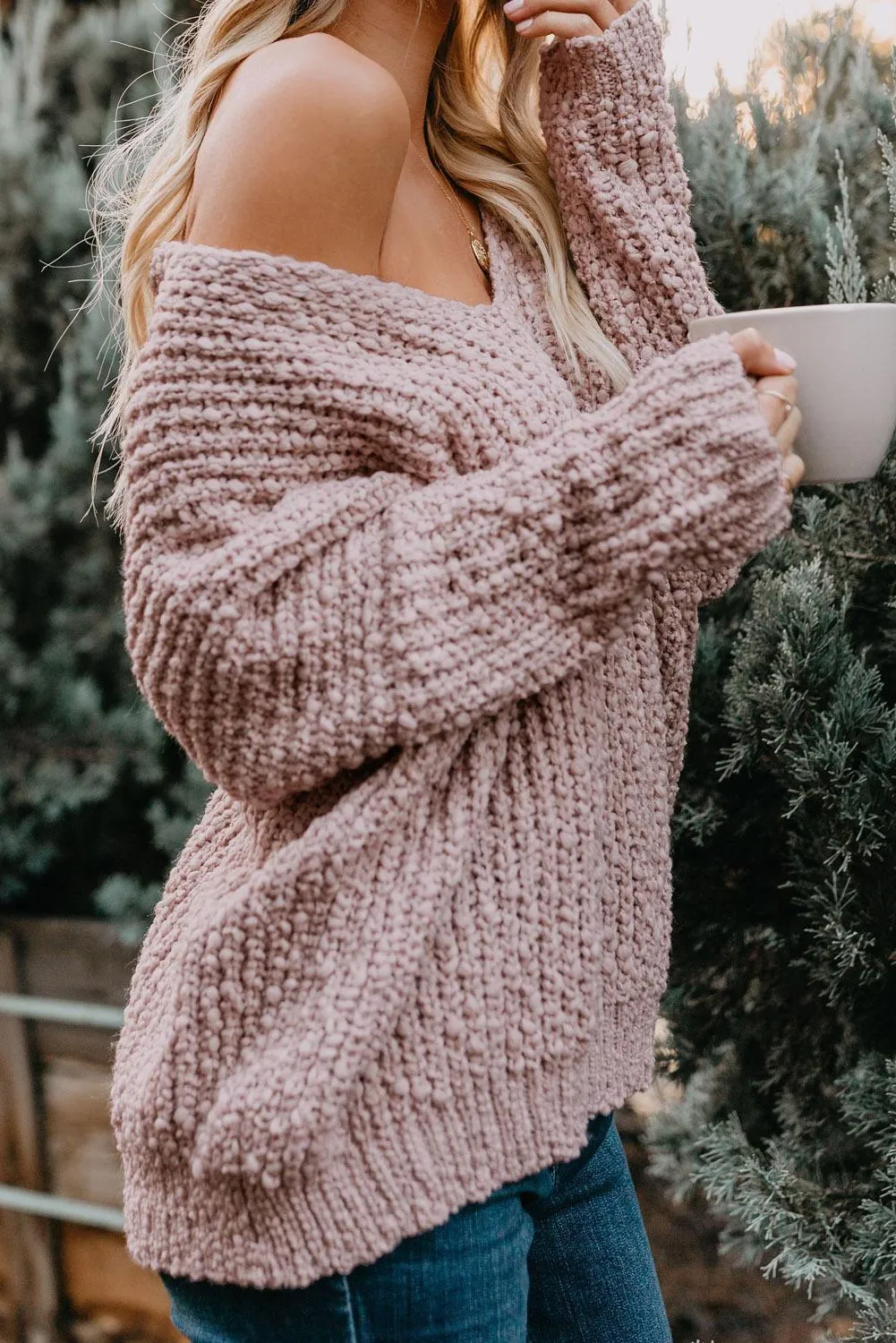 Pink Warm My Soul Knit Off Shoulder Sweater
