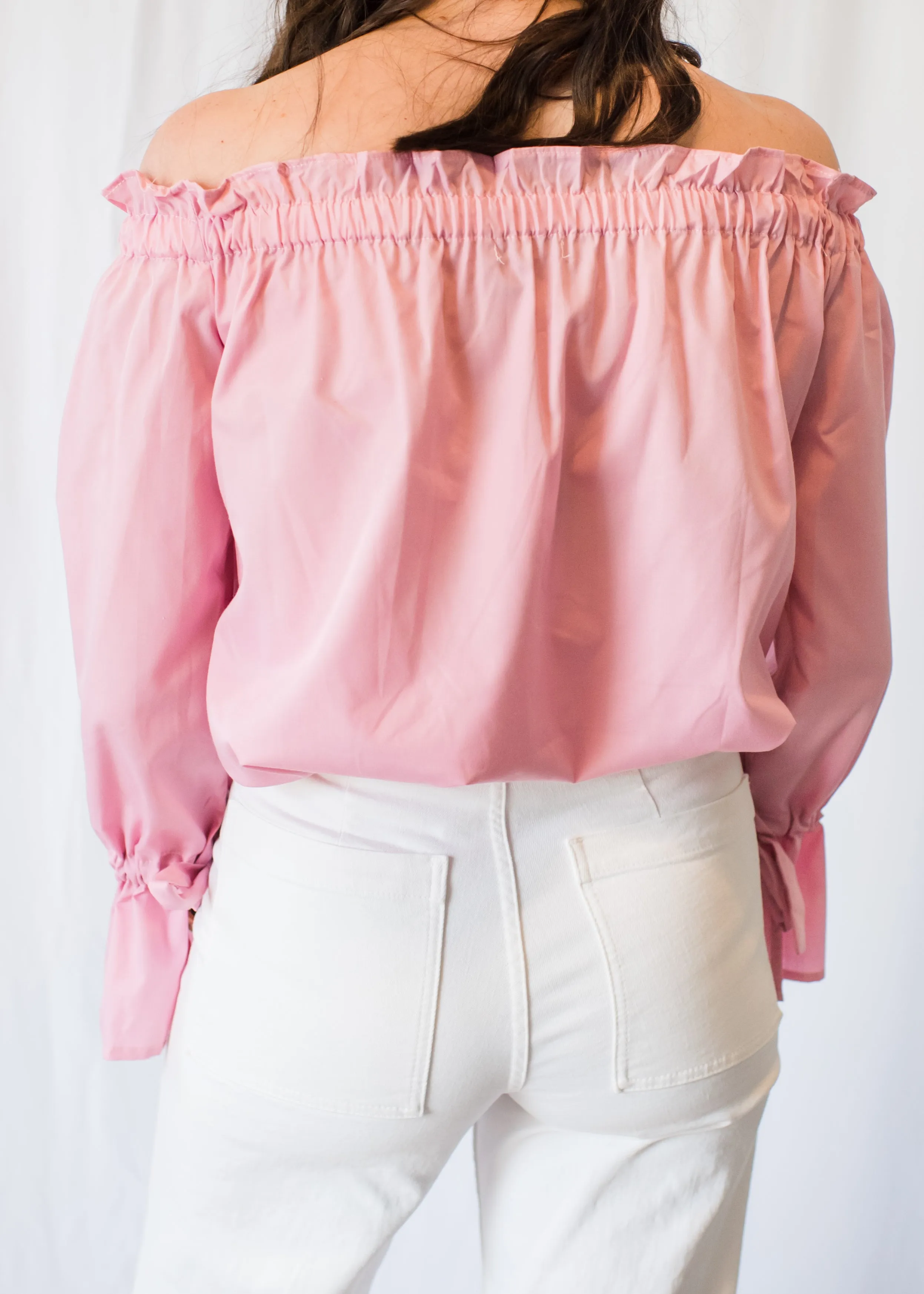 Playful Pastel Off-the-Shoulder Blouse