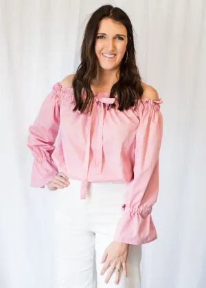 Playful Pastel Off-the-Shoulder Blouse