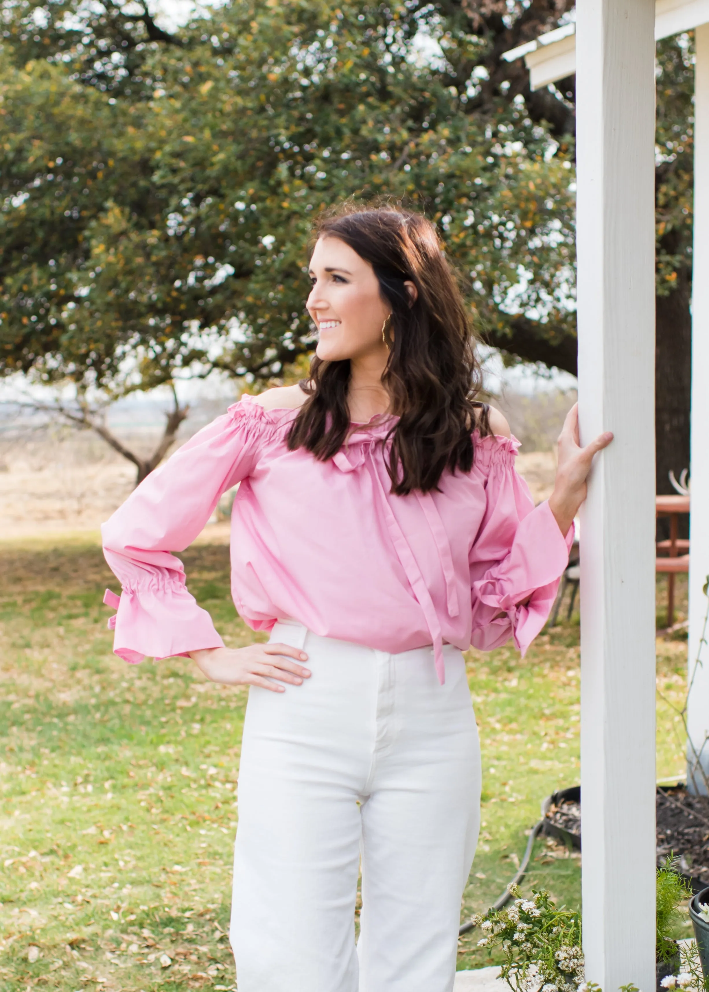Playful Pastel Off-the-Shoulder Blouse