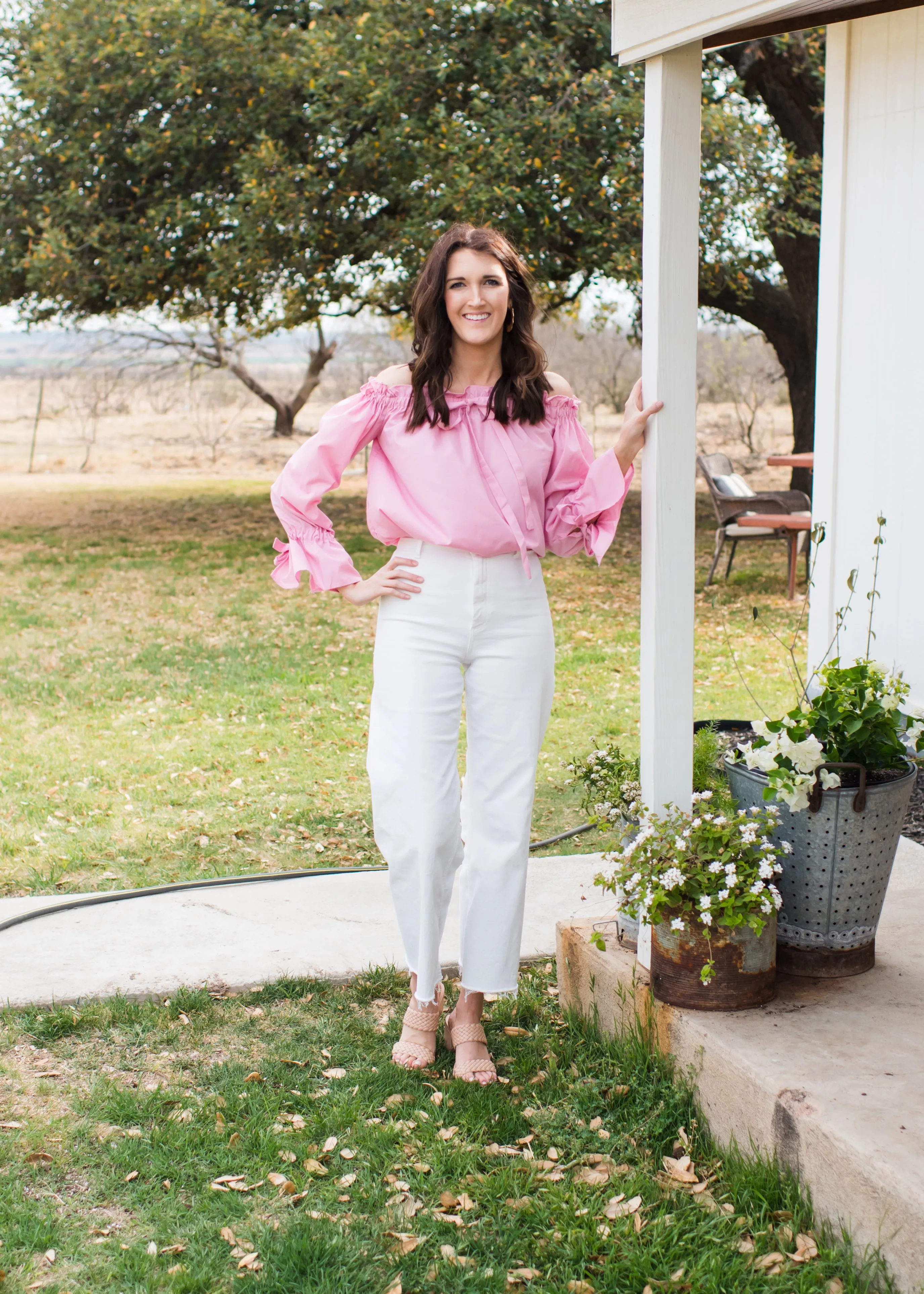 Playful Pastel Off-the-Shoulder Blouse