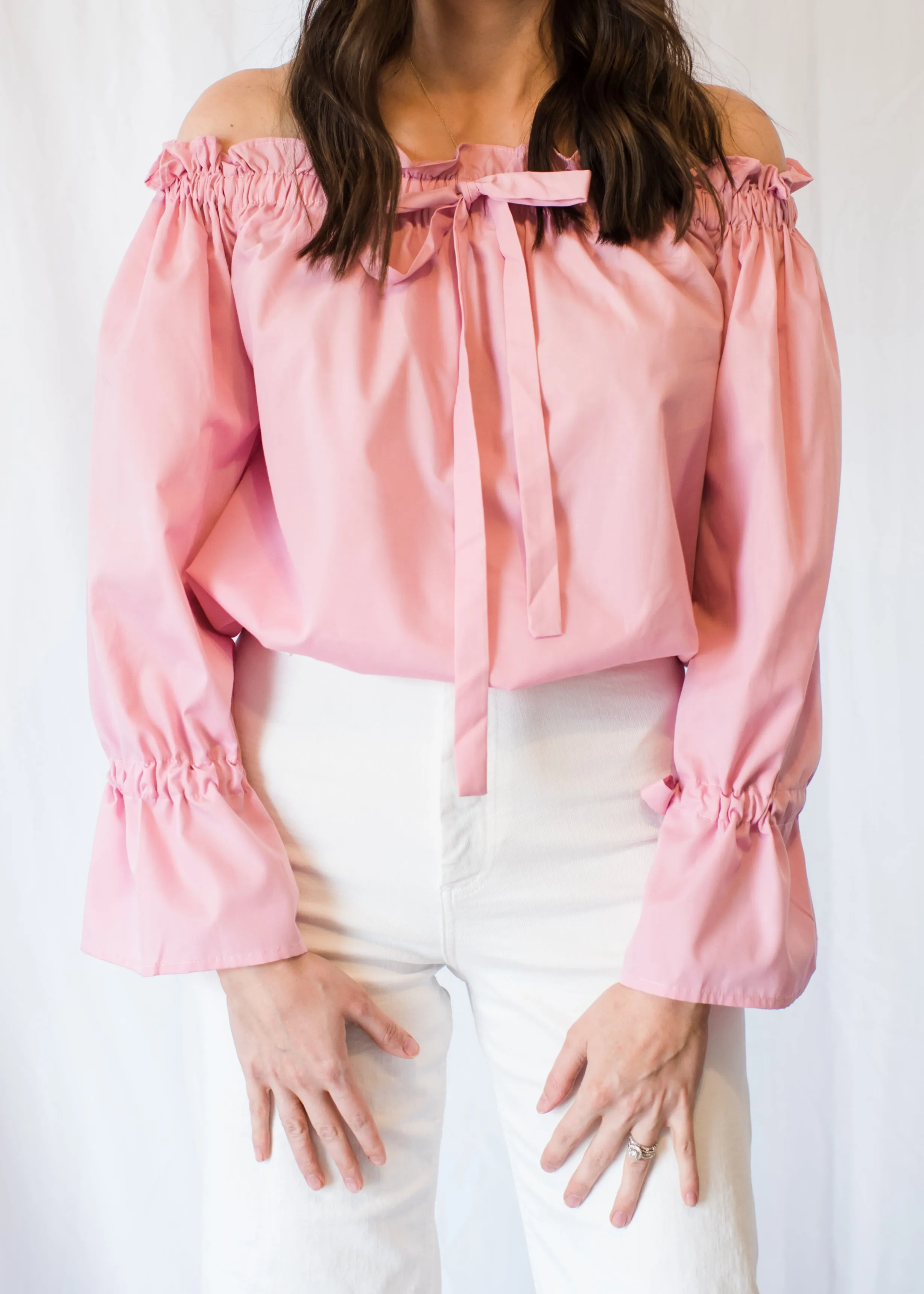 Playful Pastel Off-the-Shoulder Blouse