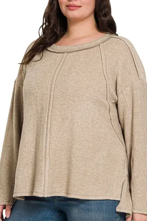 Plus Size Arctic Aura Ash Mocha Brushed Hacci Sweater