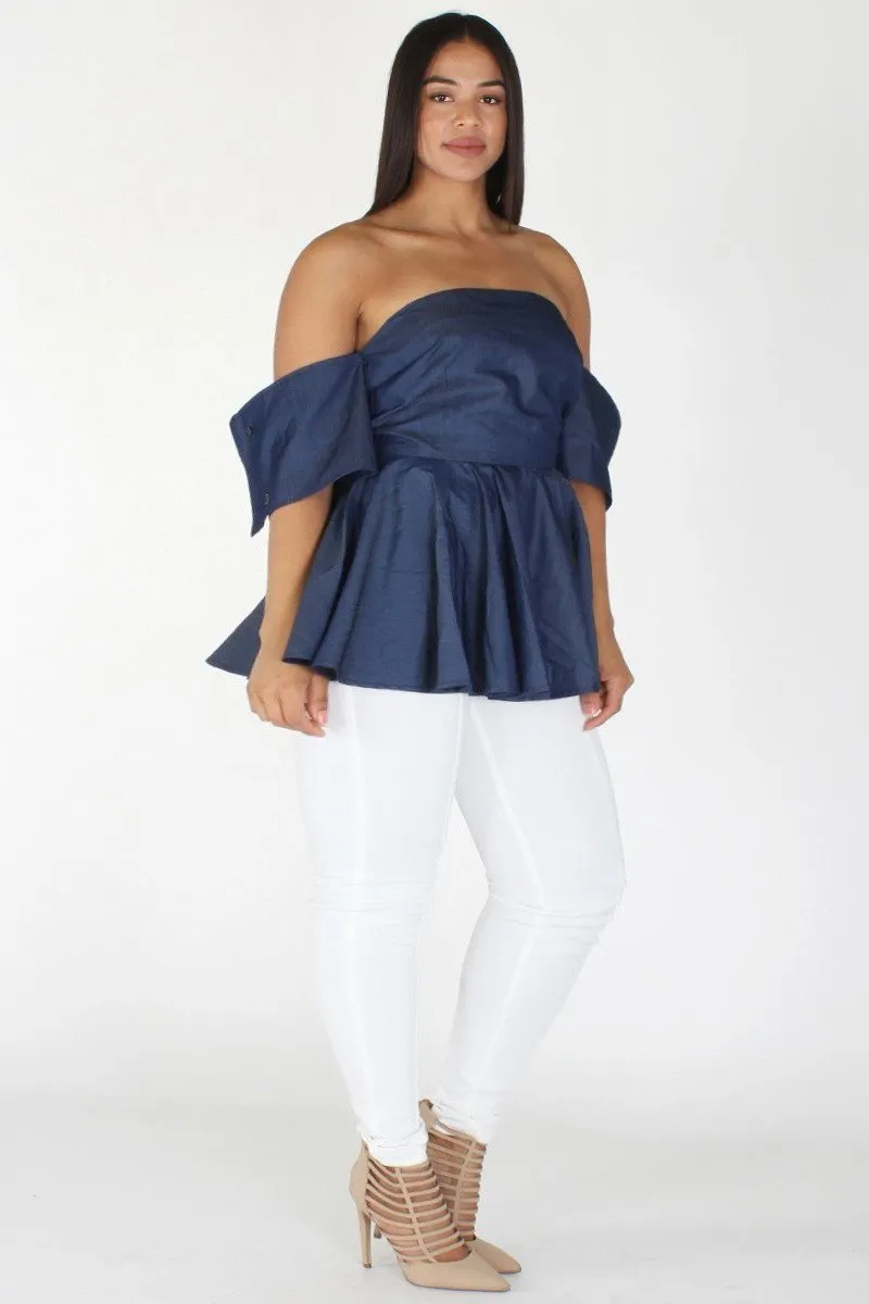 Plus Size Elegant Off Shoulder Denim Flare Top [PRE-ORDER 25% OFF]