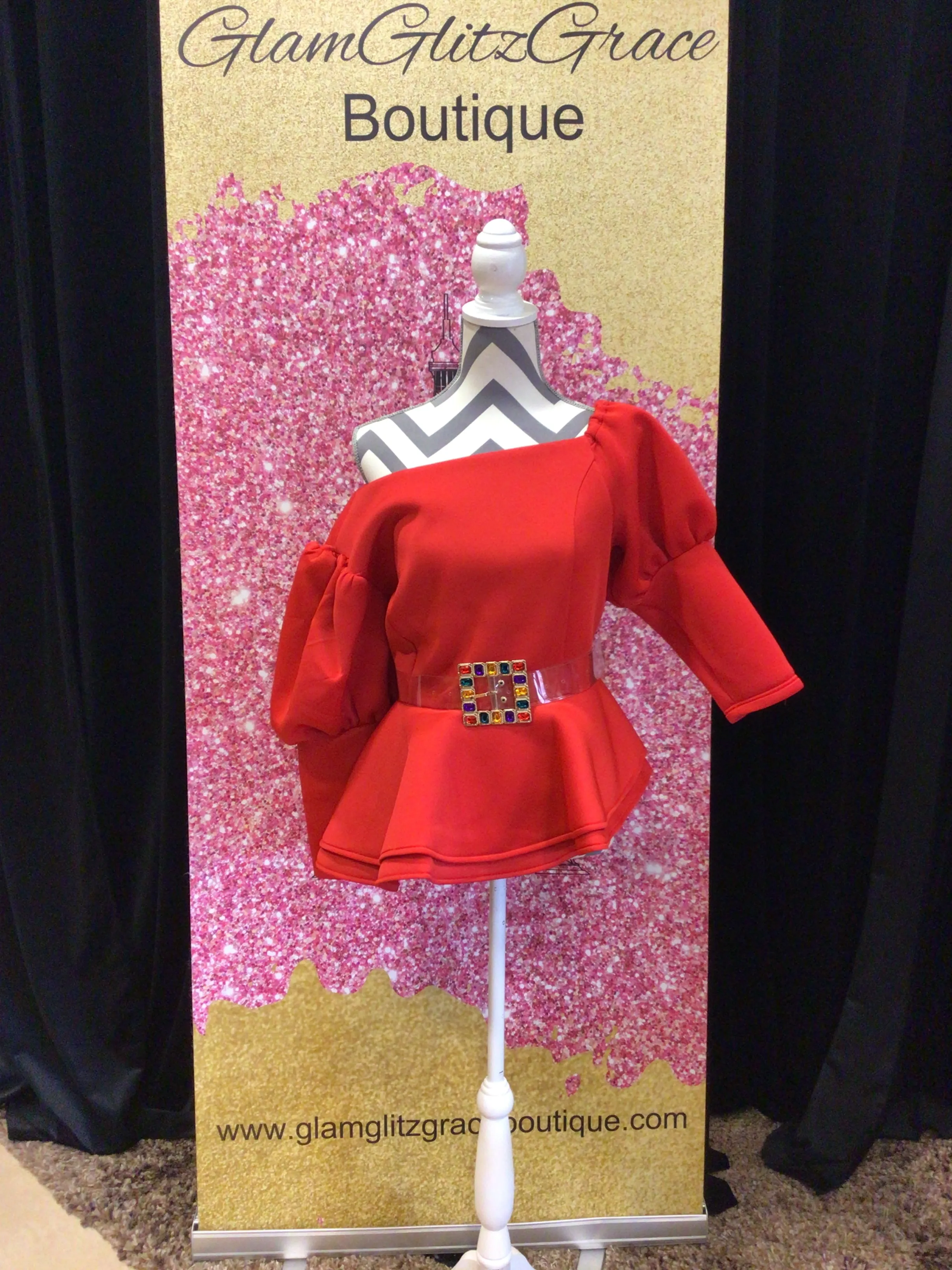 Plus Size Off The Shoulder Red Top With Belt