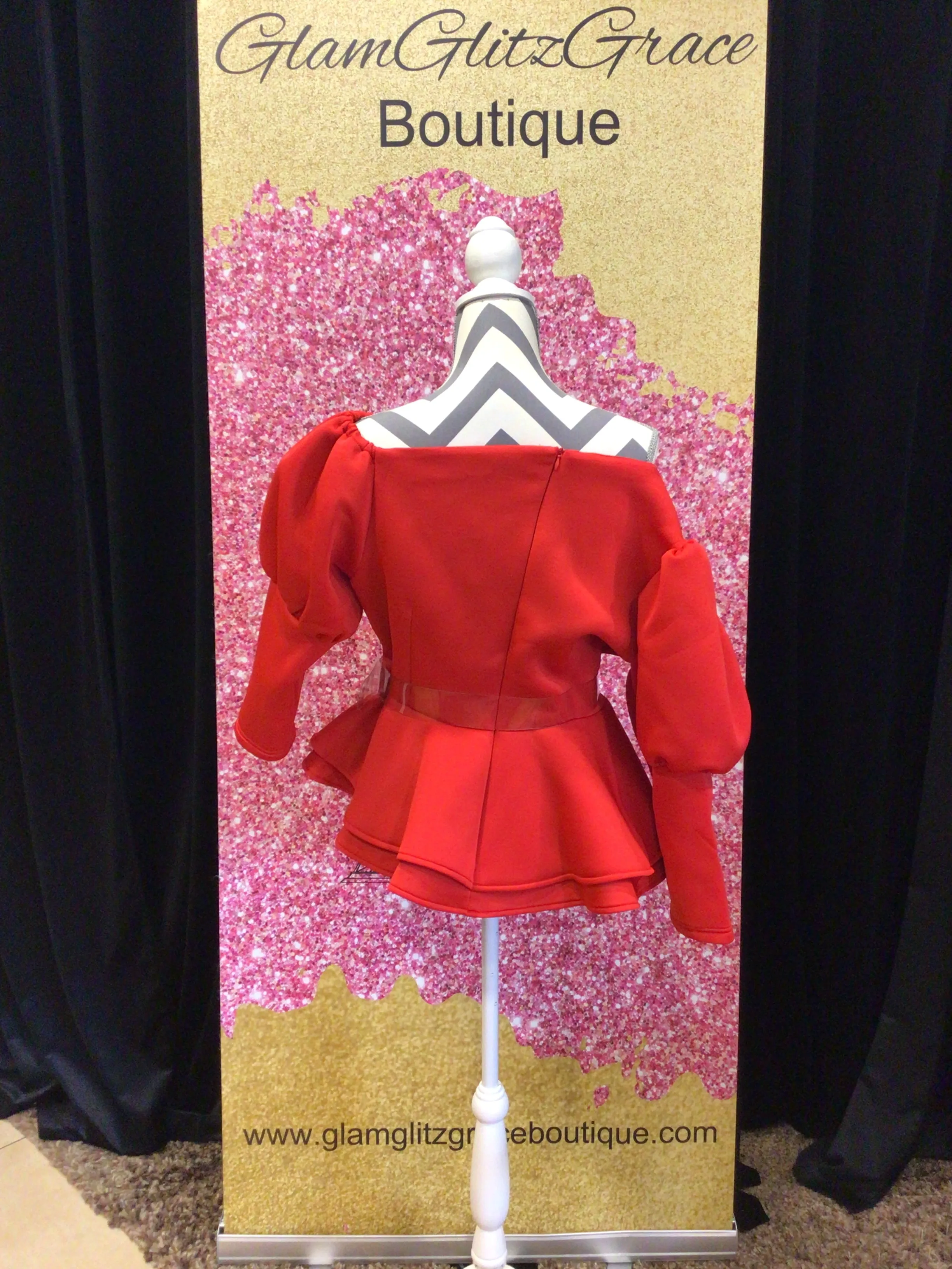Plus Size Off The Shoulder Red Top With Belt