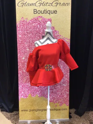 Plus Size Off The Shoulder Red Top With Belt