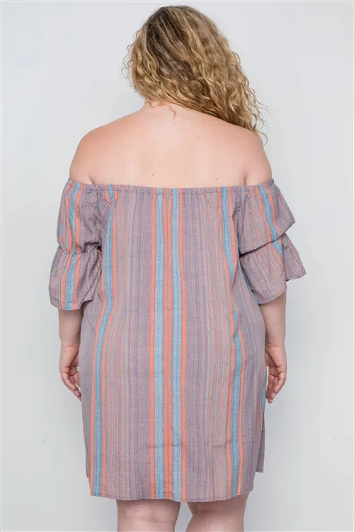 PLUS || Stripe Off-The-Shoulder Dress