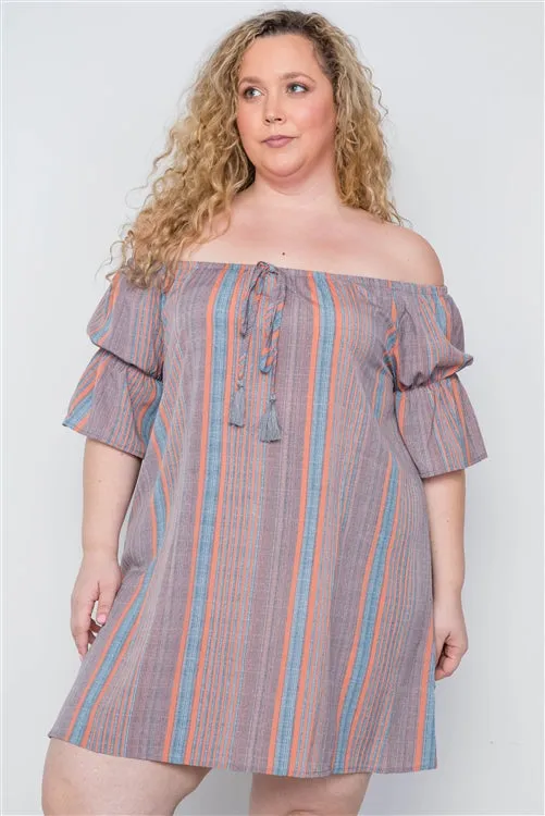 PLUS || Stripe Off-The-Shoulder Dress