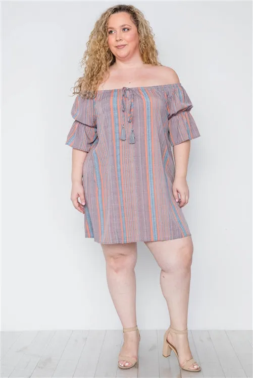 PLUS || Stripe Off-The-Shoulder Dress