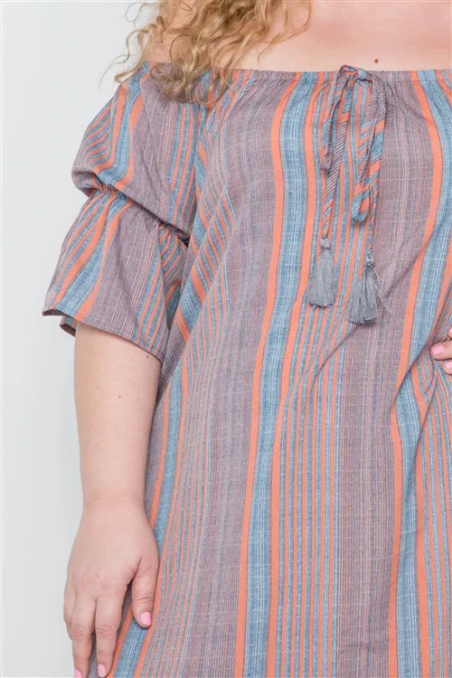 PLUS || Stripe Off-The-Shoulder Dress
