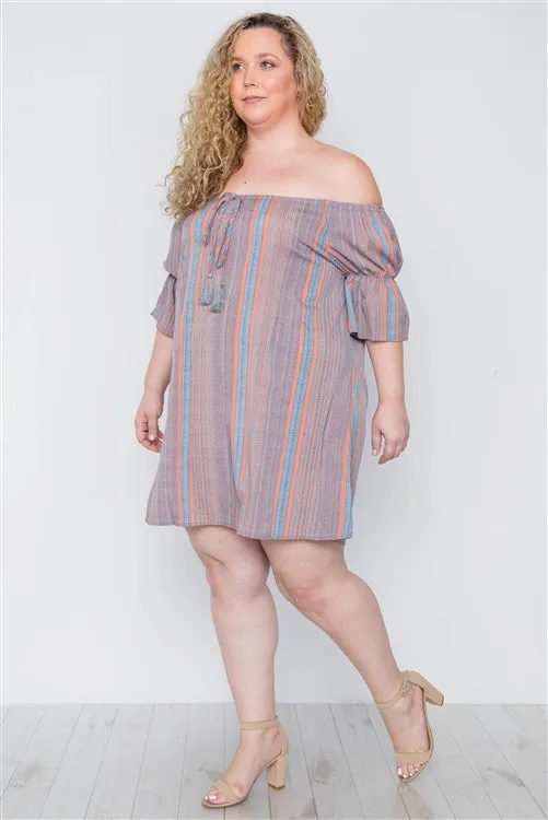PLUS || Stripe Off-The-Shoulder Dress