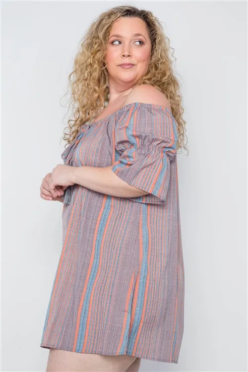 PLUS || Stripe Off-The-Shoulder Dress