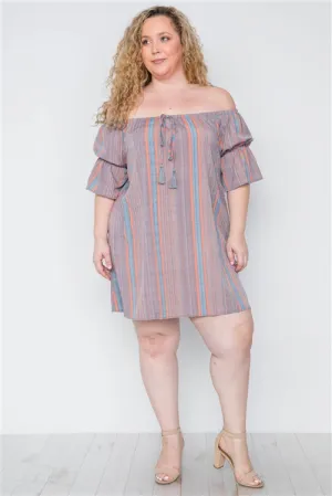 PLUS || Stripe Off-The-Shoulder Dress