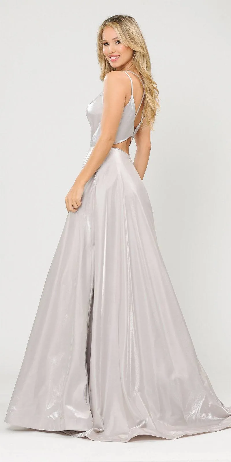 Poly USA 8644 Open-Back Long Prom Dress A-Line with Pockets