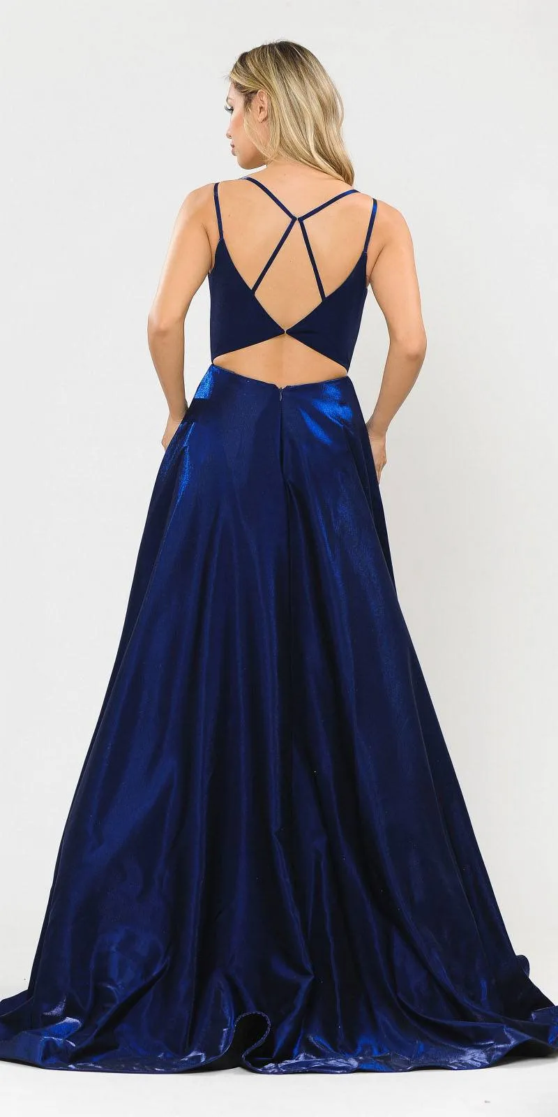 Poly USA 8644 Open-Back Long Prom Dress A-Line with Pockets