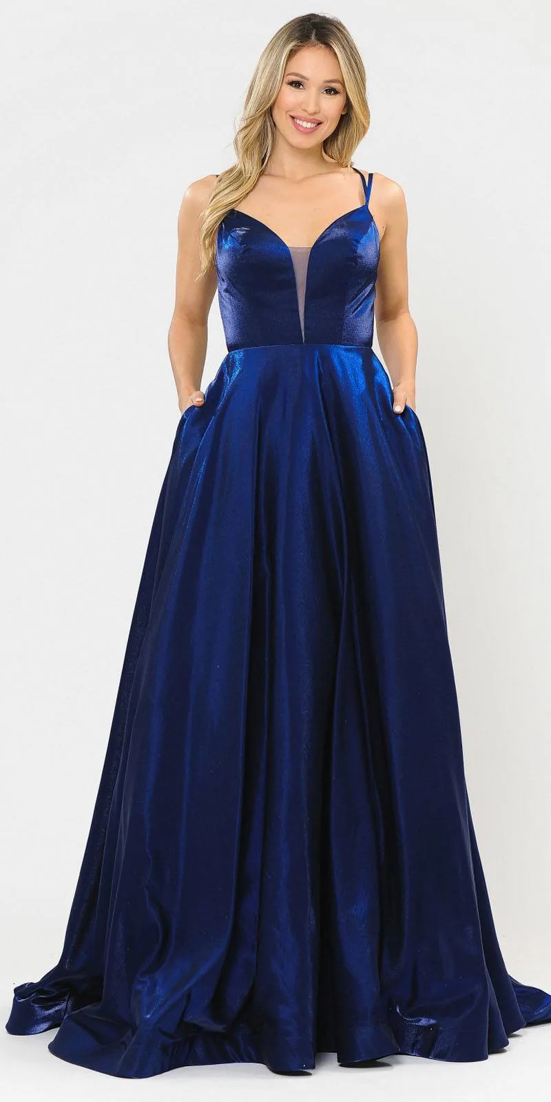 Poly USA 8644 Open-Back Long Prom Dress A-Line with Pockets