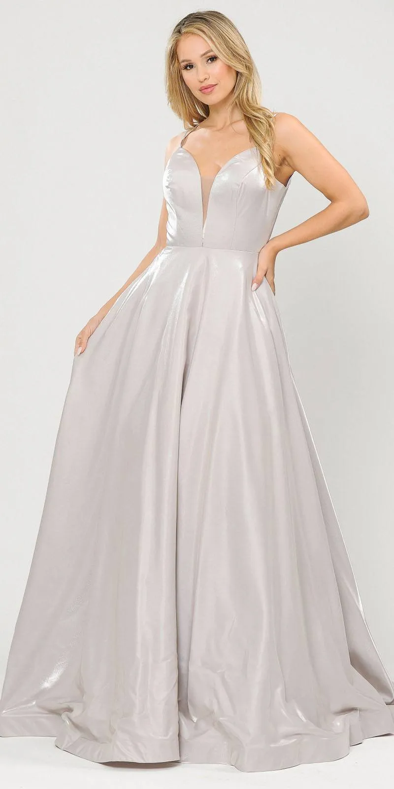 Poly USA 8644 Open-Back Long Prom Dress A-Line with Pockets