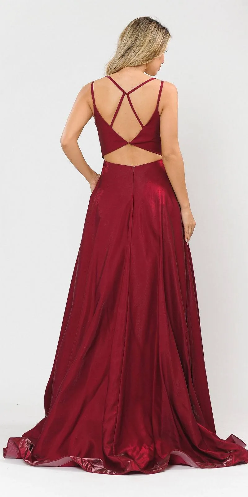 Poly USA 8644 Open-Back Long Prom Dress A-Line with Pockets