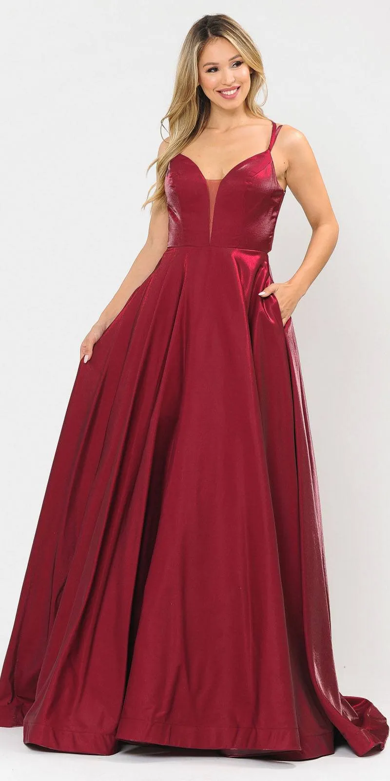 Poly USA 8644 Open-Back Long Prom Dress A-Line with Pockets