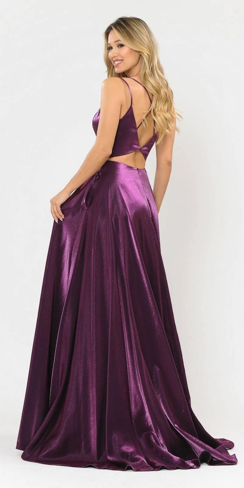 Poly USA 8644 Open-Back Long Prom Dress A-Line with Pockets