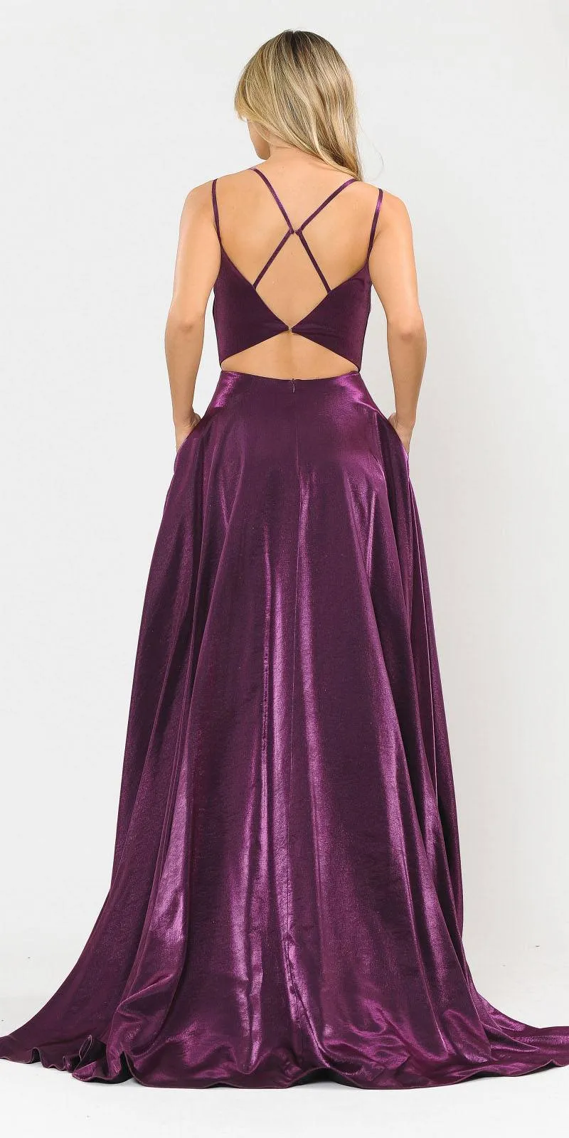 Poly USA 8644 Open-Back Long Prom Dress A-Line with Pockets