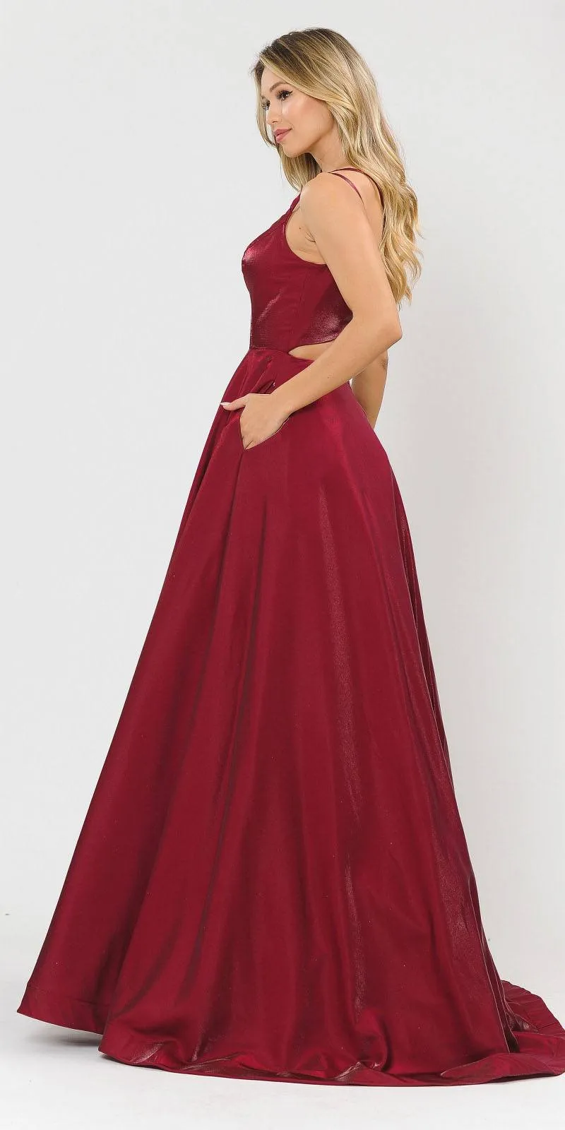 Poly USA 8644 Open-Back Long Prom Dress A-Line with Pockets