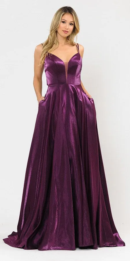 Poly USA 8644 Open-Back Long Prom Dress A-Line with Pockets