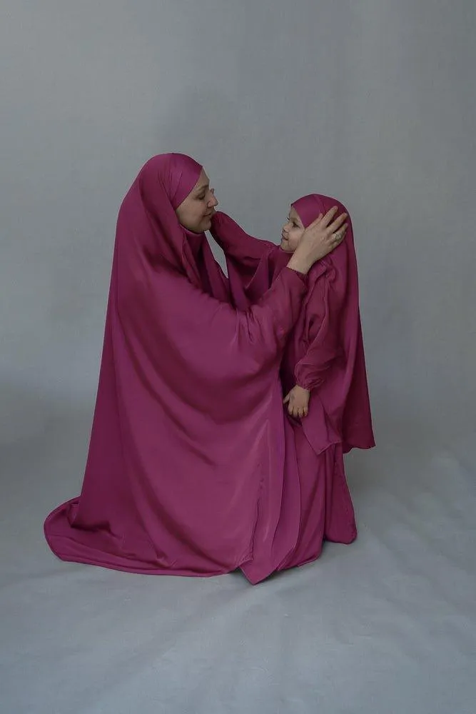 Purple KIDS prayer gown from "Mommy and me prayer khimar collection