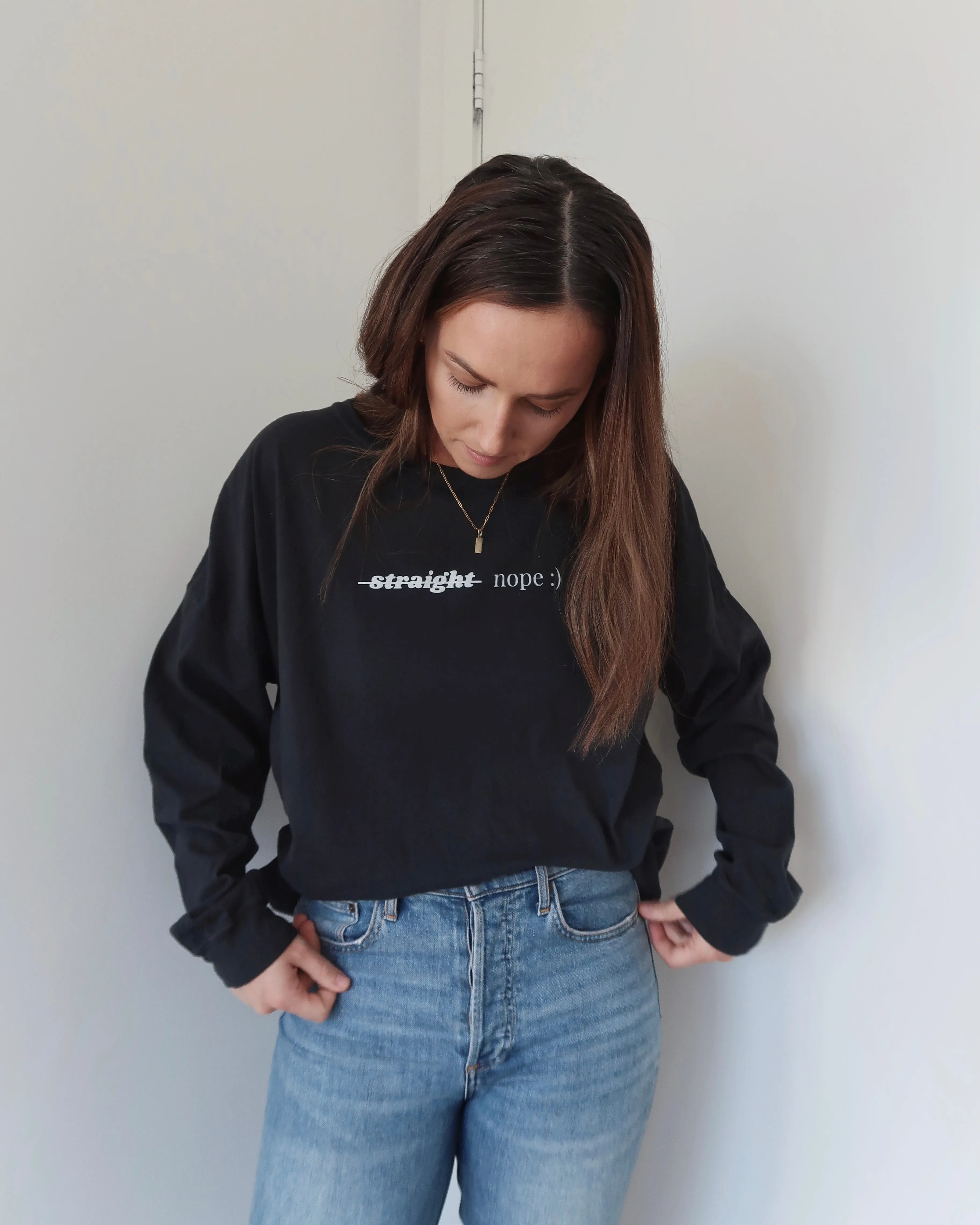 "NOPE :)" LONG SLEEVE OVERSIZED (Vintage Black)