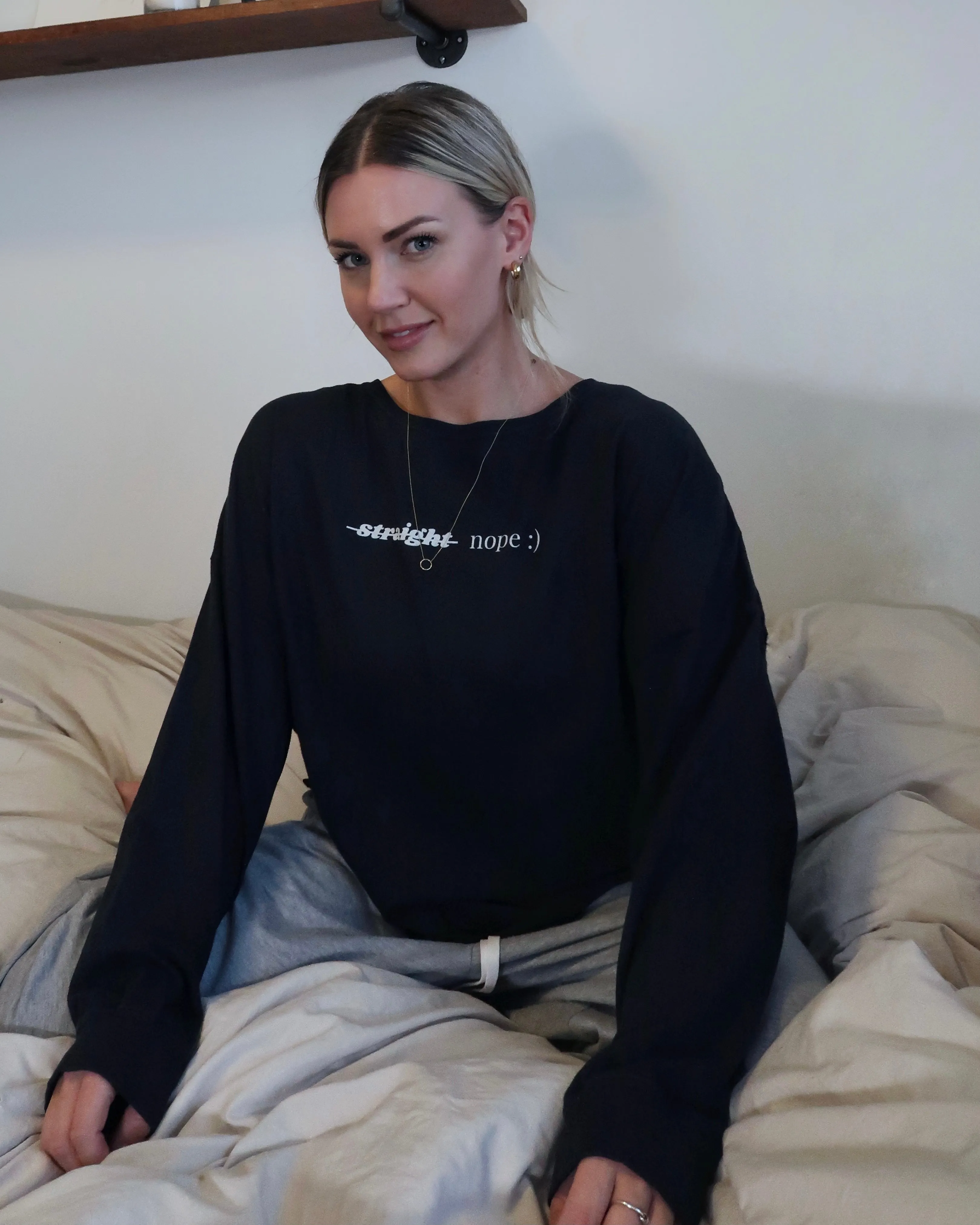 "NOPE :)" LONG SLEEVE OVERSIZED (Vintage Black)