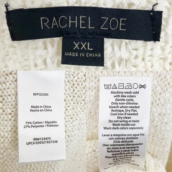 Rachel Zoe Karla Cotton Blend Knit Sweater in Ivory Size XXL