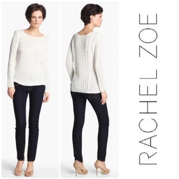 Rachel Zoe Karla Cotton Blend Knit Sweater in Ivory Size XXL