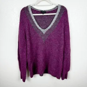 Rag &amp; Bone Jonie Deep V-Neck Sweater Alpaca Wool Blend Purple Size Medium
