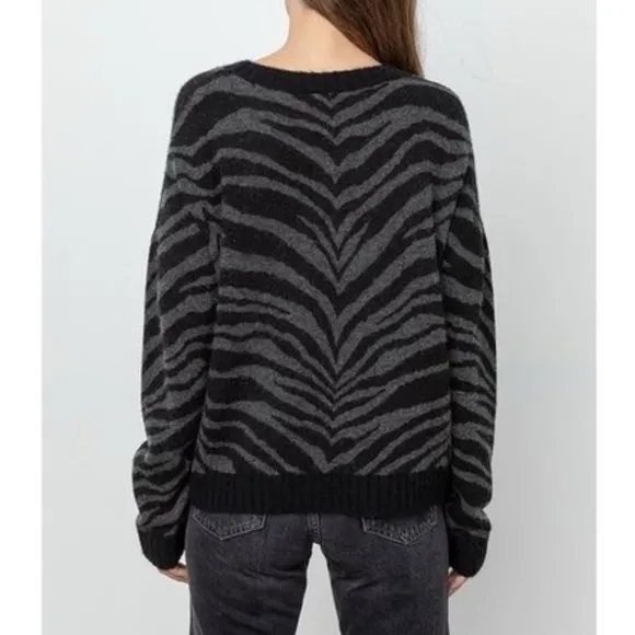 Rails Chance Sweater Wool Cashmere Charcoal Tiger Stripe Pullover Extra Small