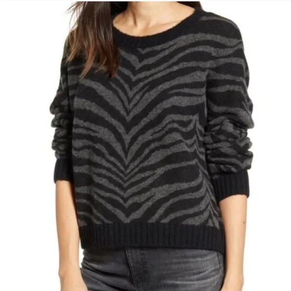 Rails Chance Sweater Wool Cashmere Charcoal Tiger Stripe Pullover Extra Small