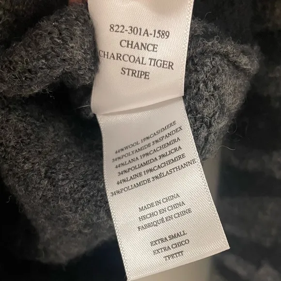 Rails Chance Sweater Wool Cashmere Charcoal Tiger Stripe Pullover Extra Small
