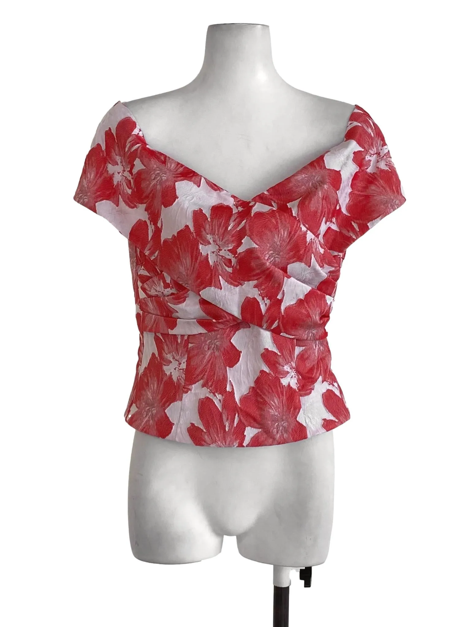 Red Brocade Floral Crop Top LB