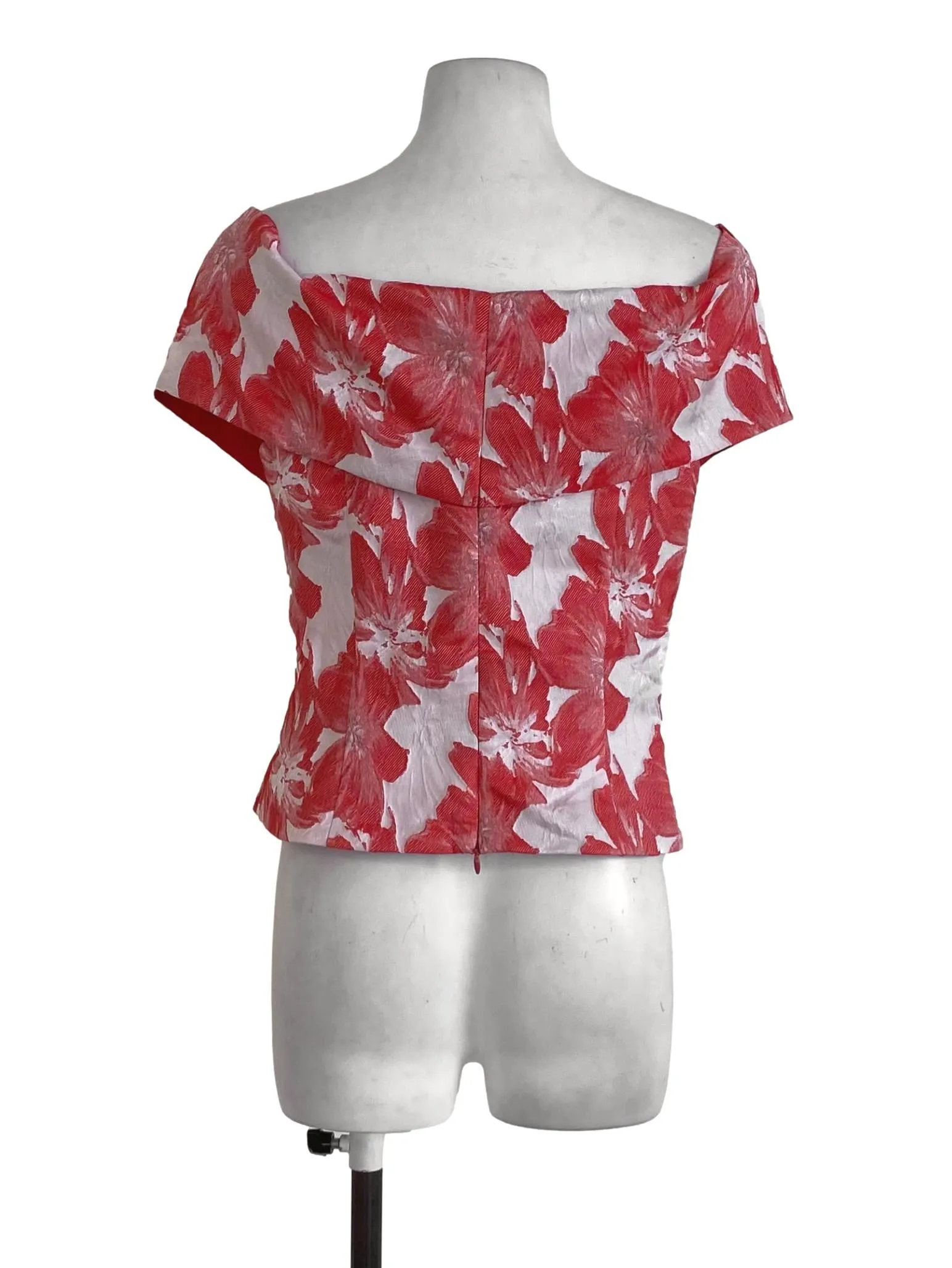 Red Brocade Floral Crop Top LB