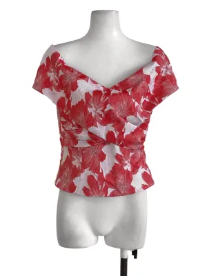 Red Brocade Floral Crop Top LB