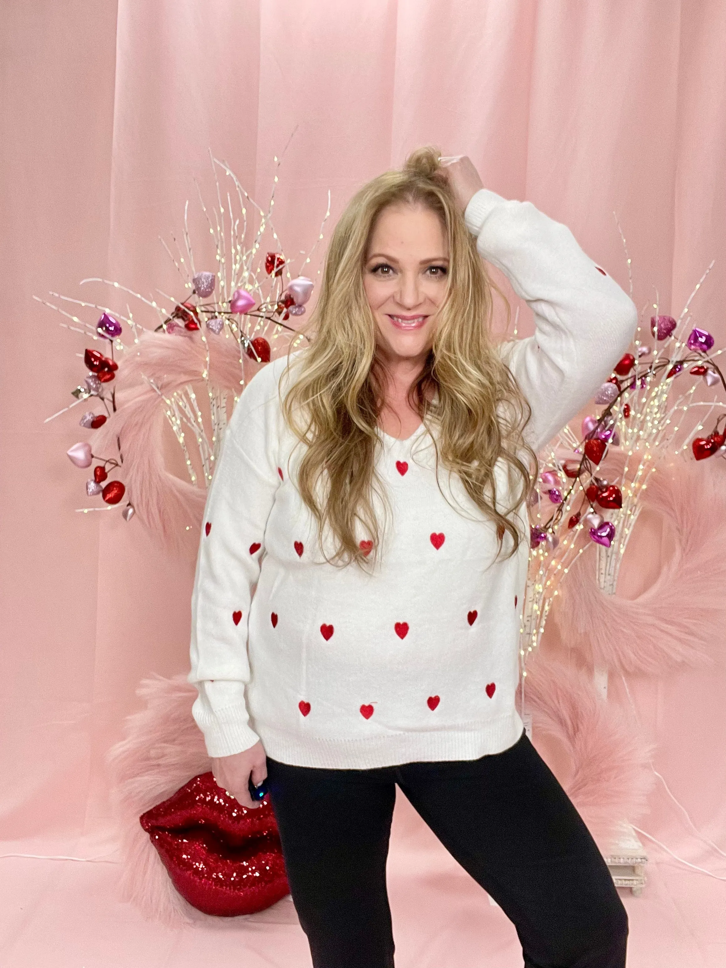 Red Heart White Pullover Sweater
