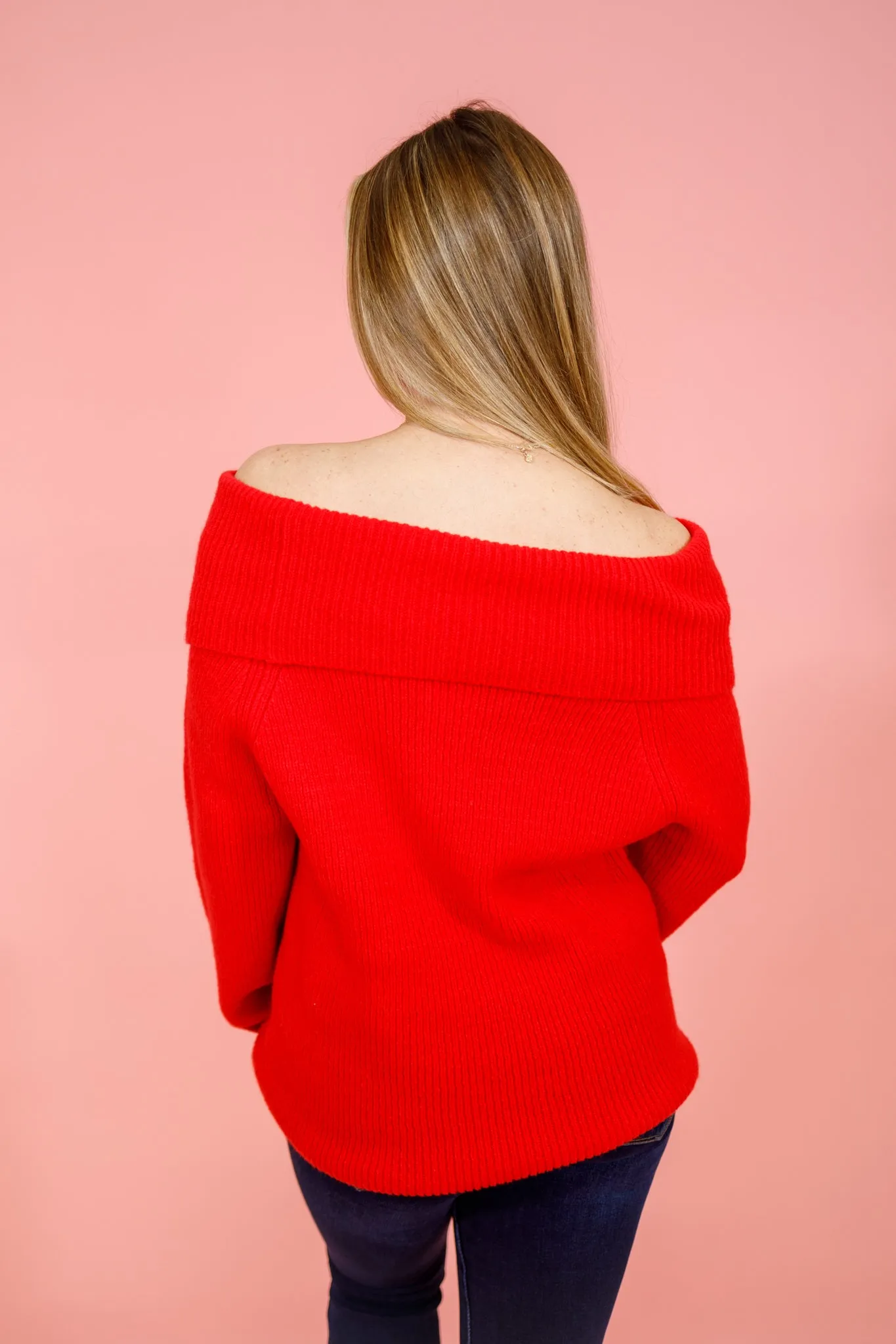 Red Off Shoulder Sweater