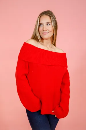 Red Off Shoulder Sweater