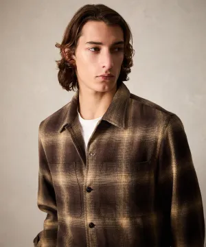 Relaxed Fit Plaid Flannel Overshirt in Brown