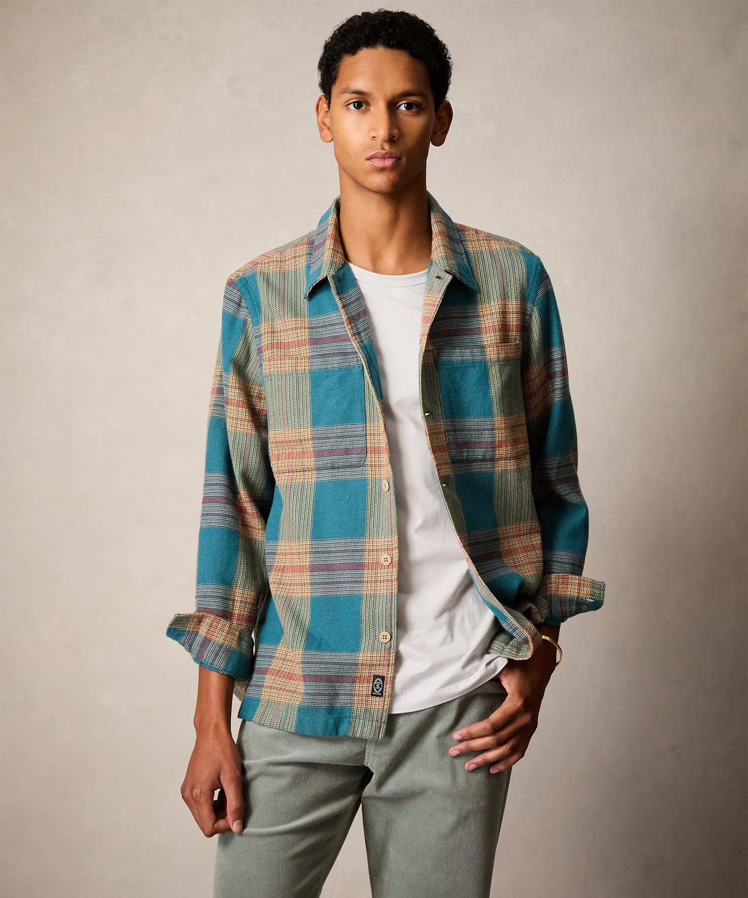 Relaxed Fit Plaid Flannel Overshirt in Light Blue