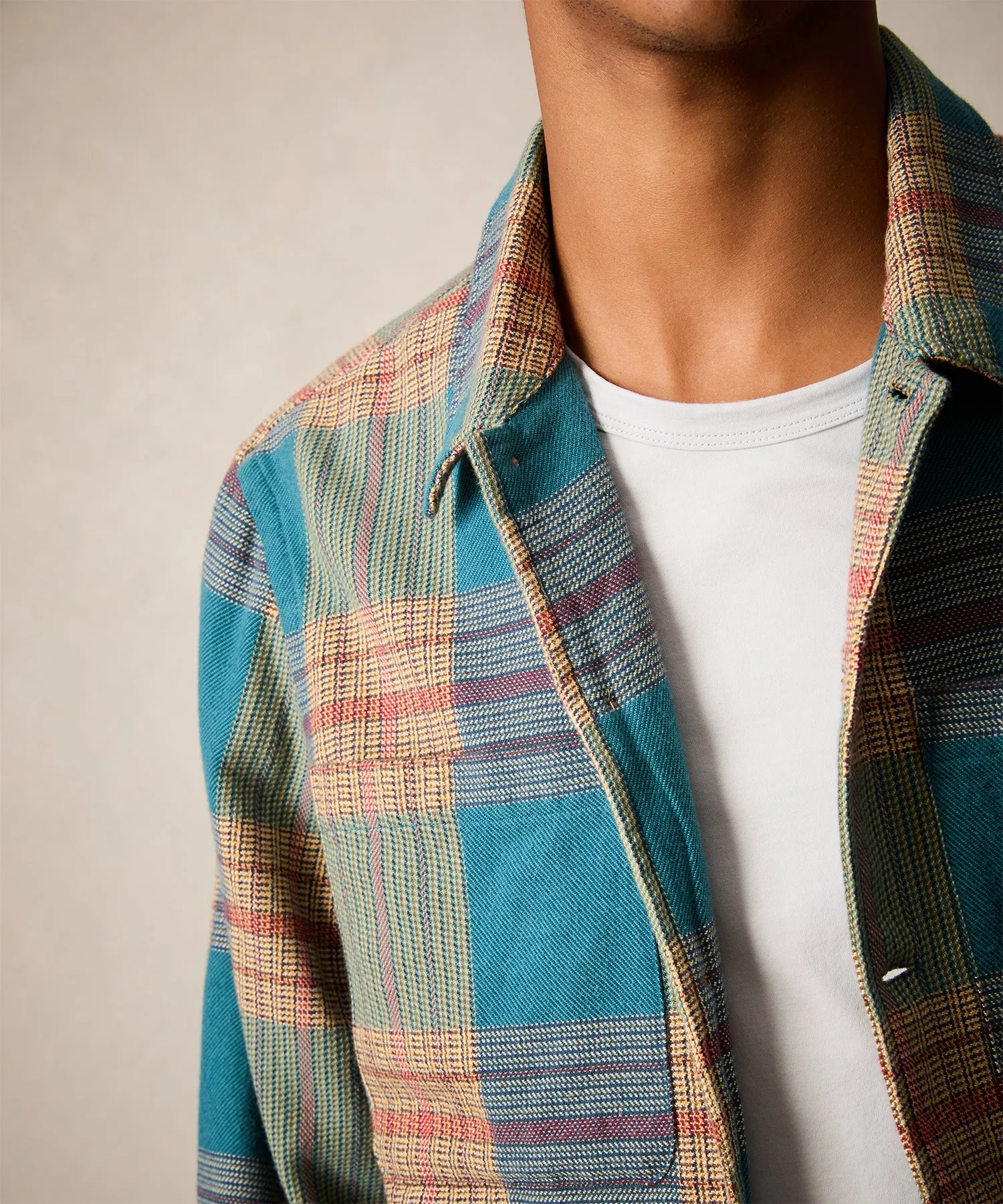 Relaxed Fit Plaid Flannel Overshirt in Light Blue